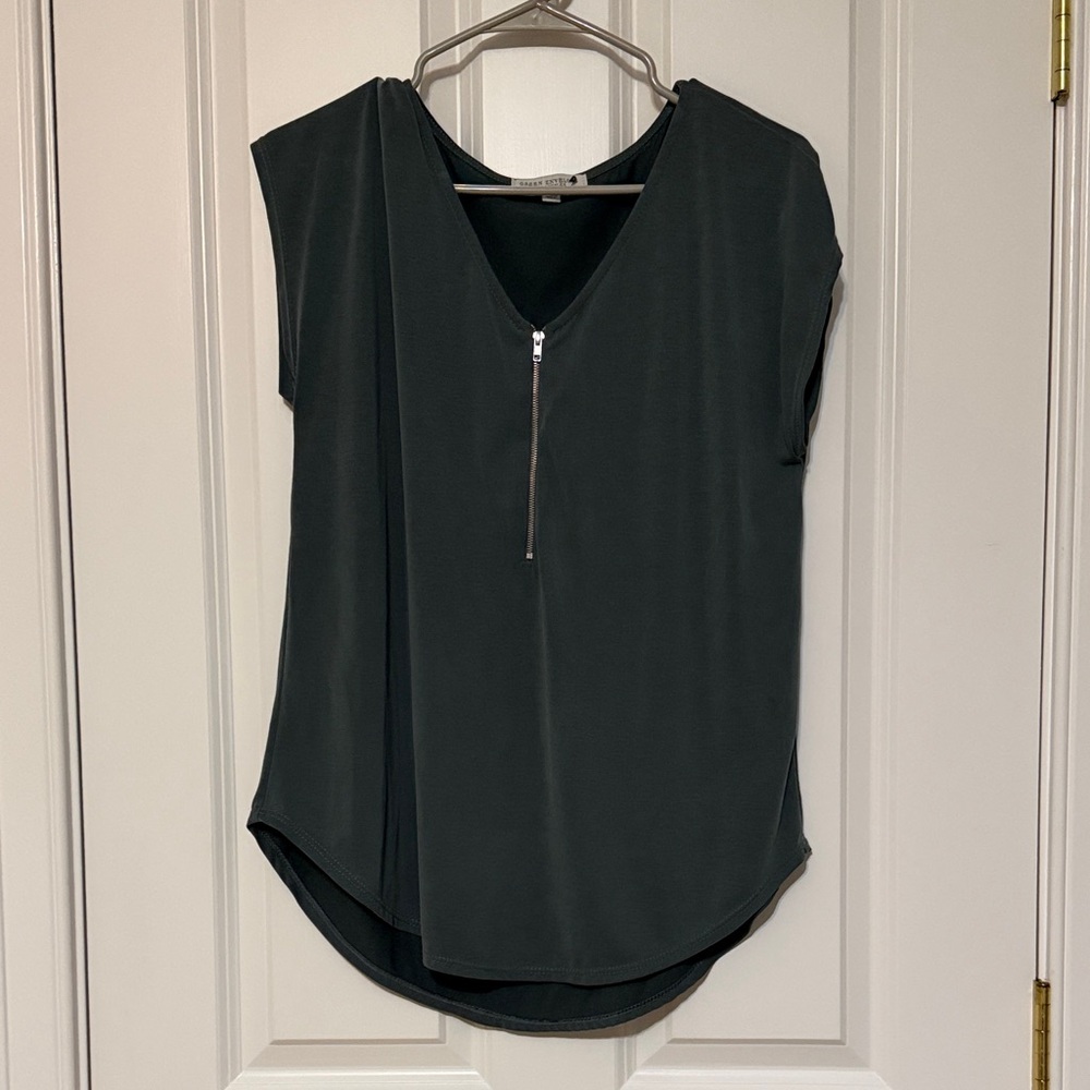 Green Envelope Dark Green Zippered Blouse